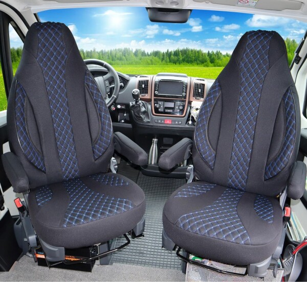 Schonbezüge für Wohnmobil 2er Set in Schwarz/Blaue Naht WPL406